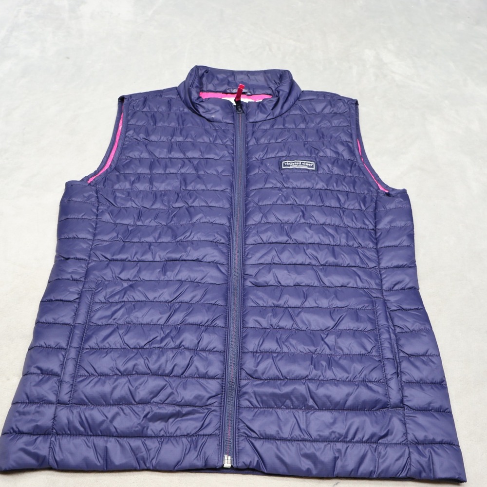 Vineyard Vines Vest Girls Large Blue Quilted Light Pack Wind Rain Quilted Puffer
